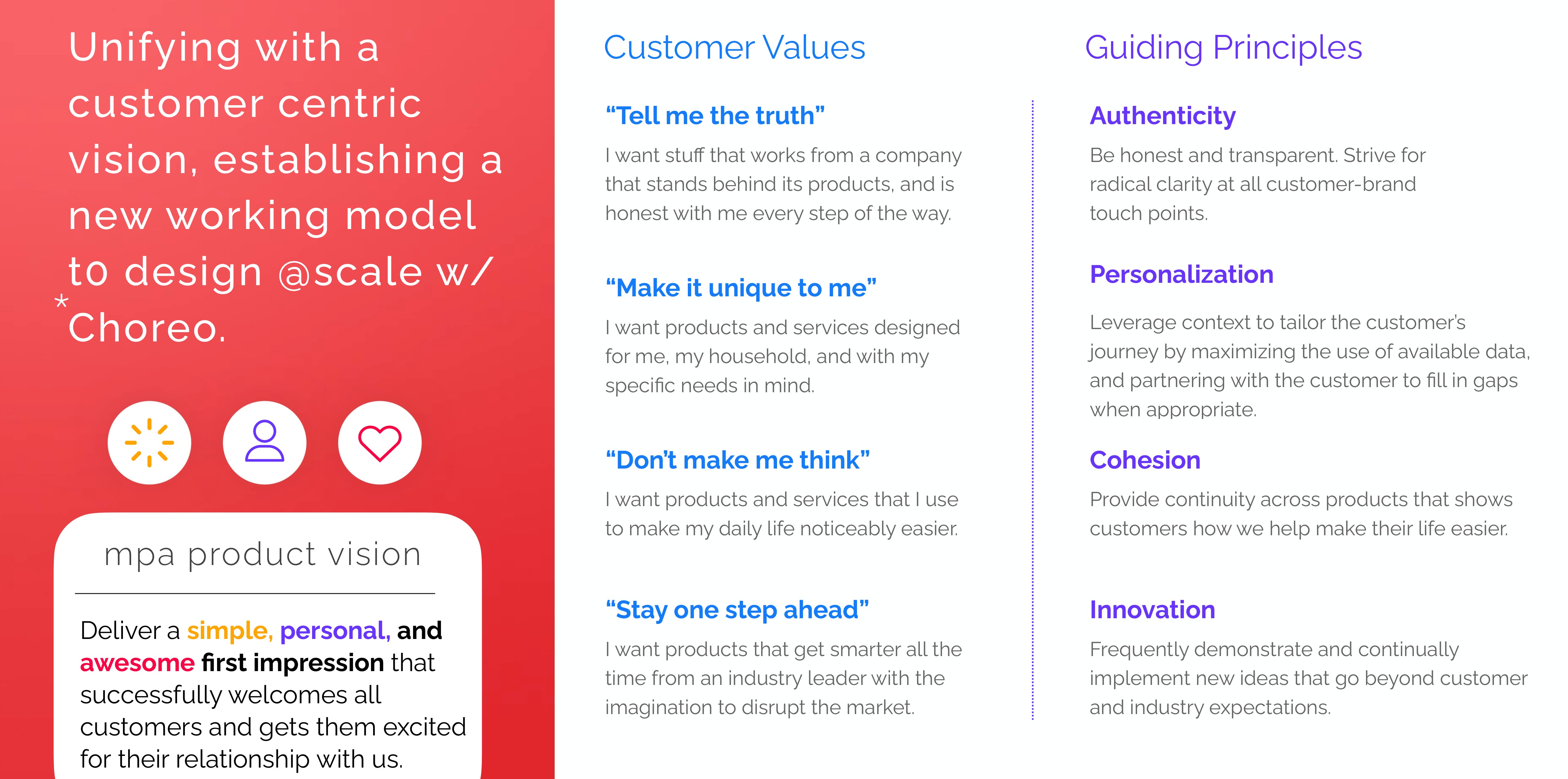 Customer values: tell me the truth, make it unique to me, do not make me think, stay one step ahead