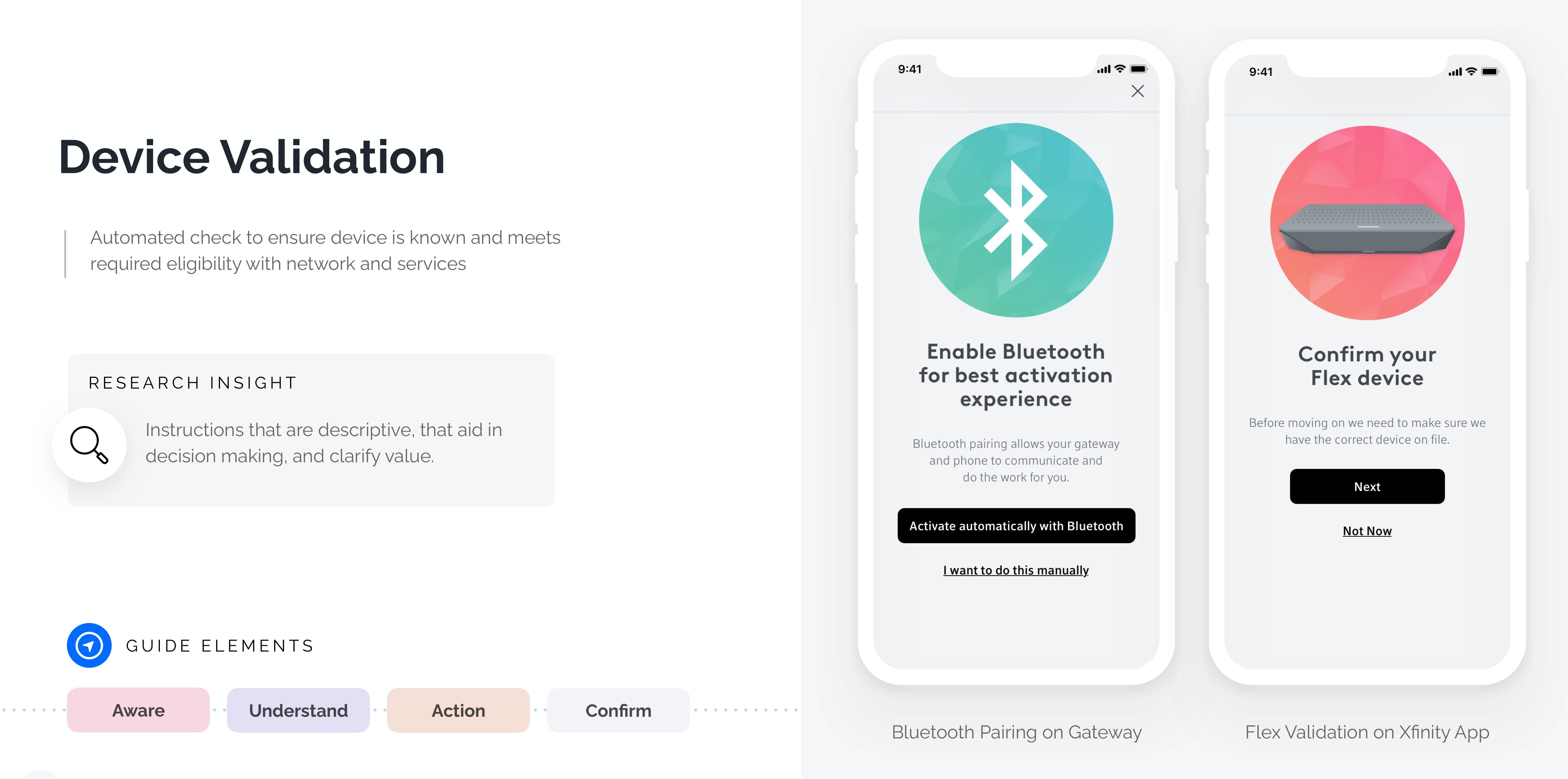 Device validation: Bluetooth pairing on gateway and Flex validation on the Xfinity app
