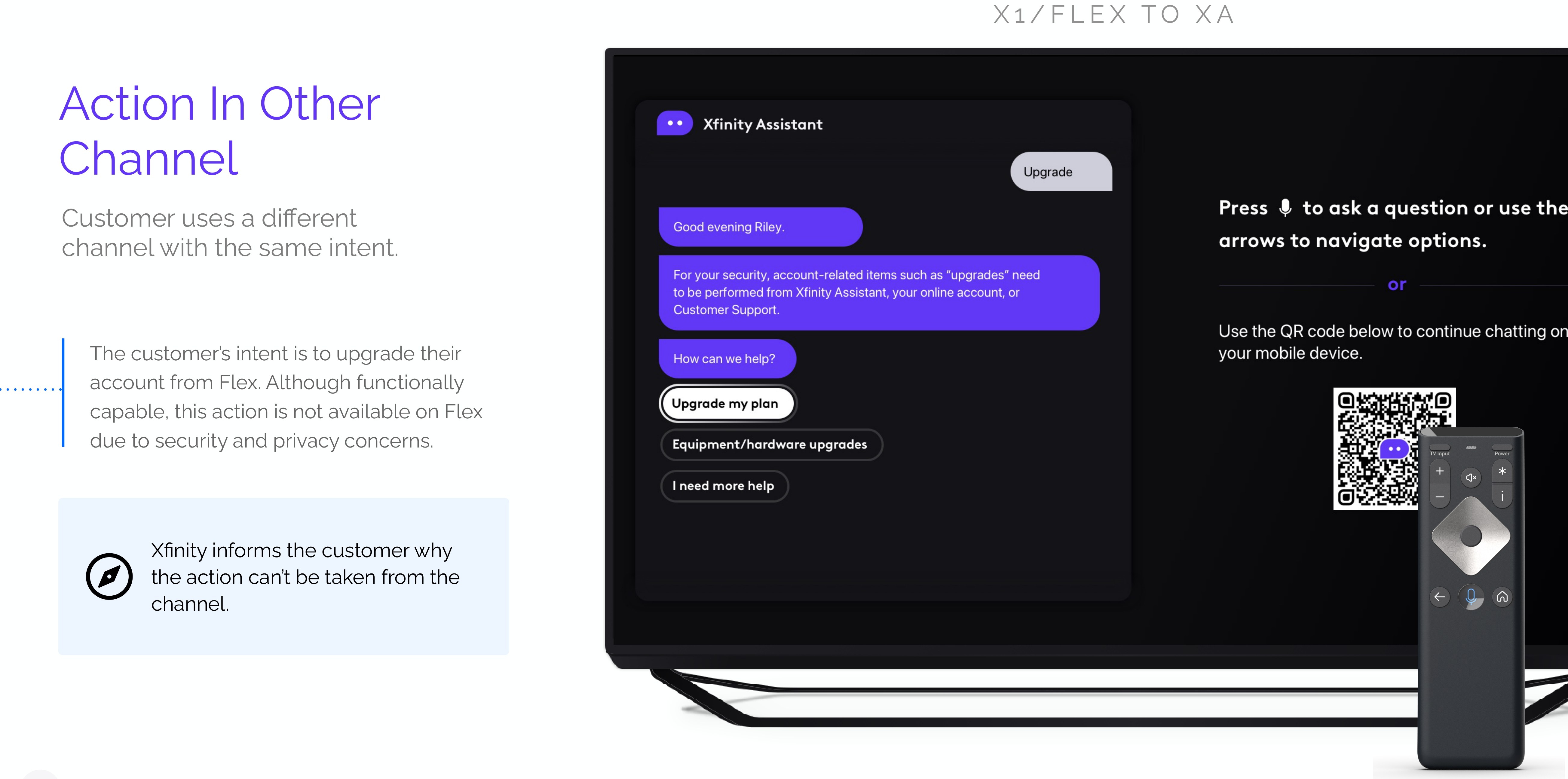 XA informs the customer why an action cannot be taken on Flex and points to the right path