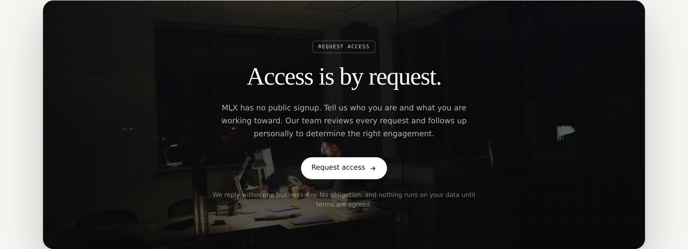 The closing section of the homepage, access by request.