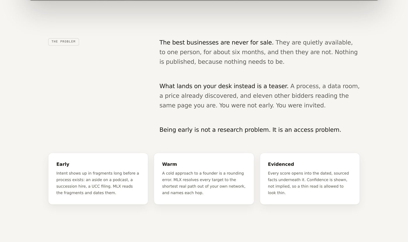 The problem section of the homepage, three sentences and three cards.